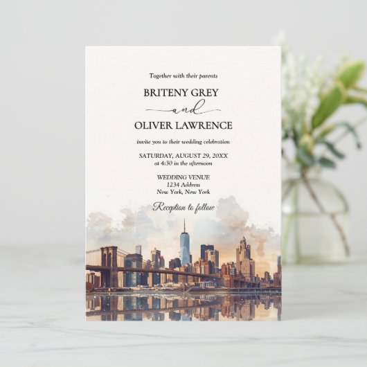 Invitation New York Watercolor Skyline Destination Wedding (Debout devant)