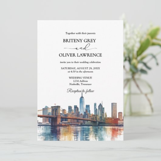 Invitation New York Watercolor Skyline Destination Wedding (Debout devant)