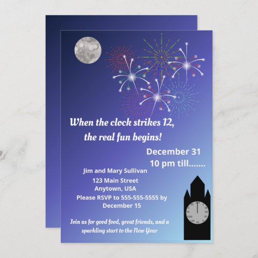 Invitation News Years, When the clock strikes 12 (Devant / Derrière)