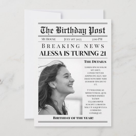 INVITATION NEWSPAPER BIRTHDAY (Devant)