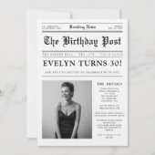 Invitation Newspaper Black and White Fun Photo 30th Birthday (Devant)