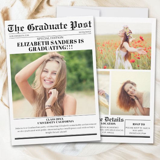 Invitation Newspaper Graduation with photos