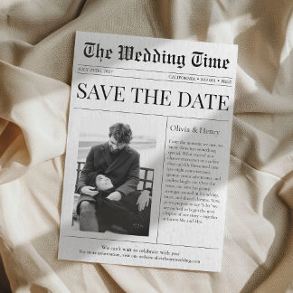 Invitation Newspaper Photo Wedding Announcement Save The Date
