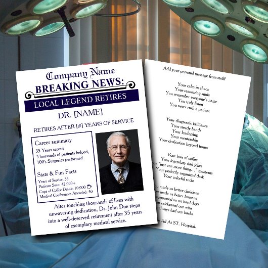 Invitation Newspaper Style Doctor Retirement Card | Custom