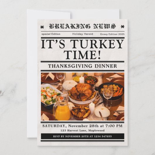 Invitation Newspaper Thanksgiving Dinner Fall (Devant)