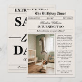Invitation Newspaper Unique Fun Photo 2nd Birthday Party (Devant / Derrière)