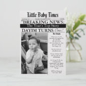 Invitation Newspaper Unique Fun Photo Boy 1st Birthday Party (Debout devant)