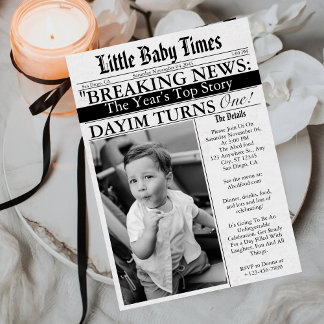 Invitation Newspaper Unique Fun Photo Boy 1st Birthday Party