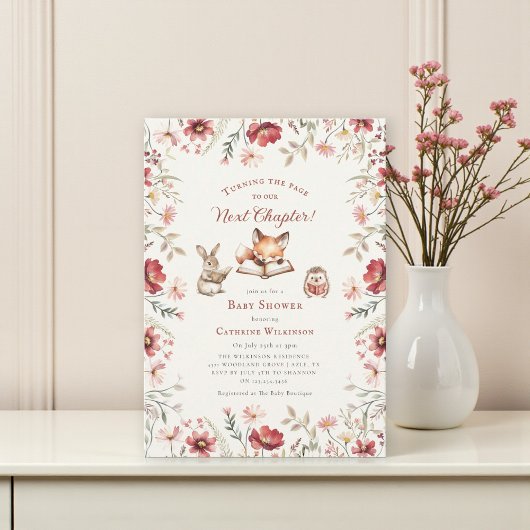 Invitation Next Chapter  animals wildflowers baby shower