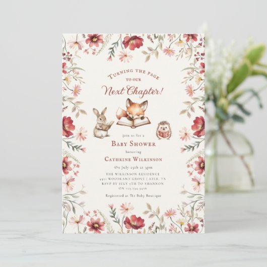 Invitation Next Chapter  animals wildflowers baby shower (Debout devant)