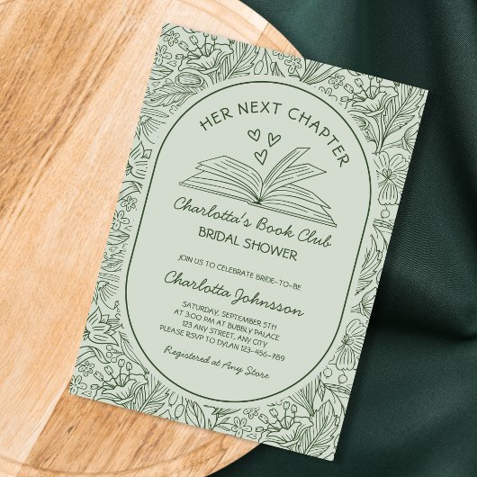 Invitation Next Chapter Book Club Sage Green Bridal Shower