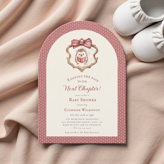 Invitation Next Chapter Watercolor Hedgehog Reading Book 