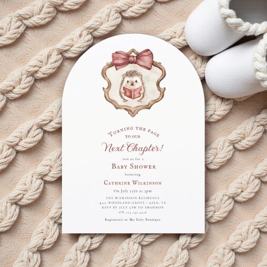 Invitation Next Chapter Watercolor Hedgehog Reading Book 
