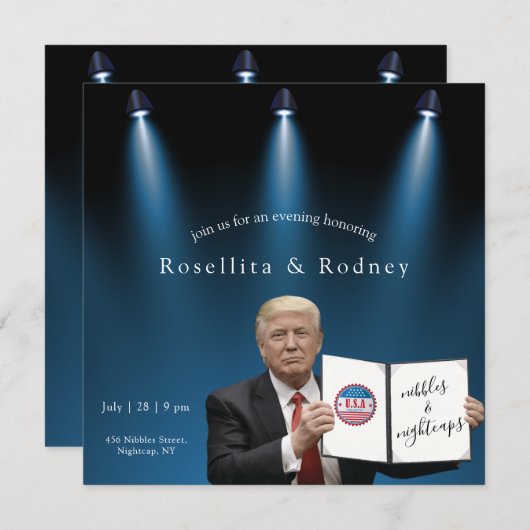 Invitation Nibbles Nightcaps Engagement Parti Trump Great (Devant / Derrière)