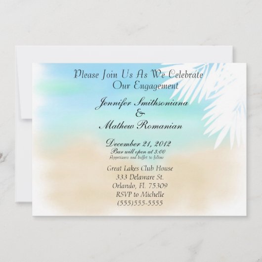 Invitation Nice Beach Scene Theme Engagement Party (Devant)