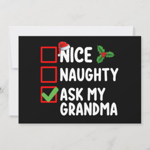 Invitation Nice Naughty Ask My Grand'ma Liste de Noël Famille