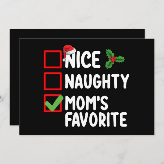 Invitation Nice Naughty Maman's Favorite Christmas List Famil (Devant / Derrière)