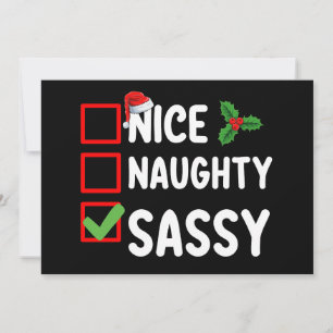 Invitation Nice Naughty Sassy Liste de Noël Père Noël Holiday
