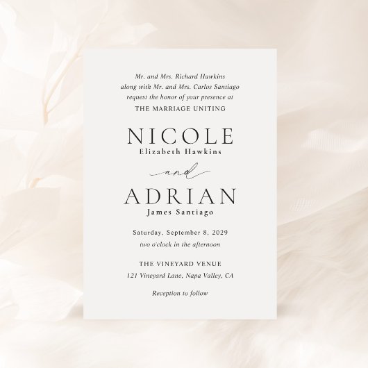Invitation Nicole White Mariage élégant