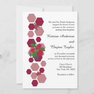 Invitation Nid d'abeille et roses Mariage