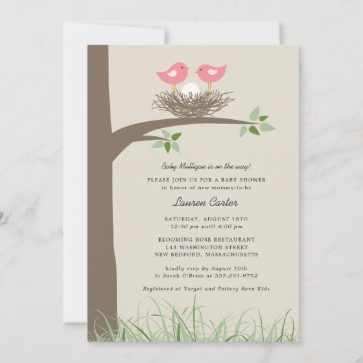 Invitation Nid d'oiseau - Baby shower de couple lesbien (Devant)