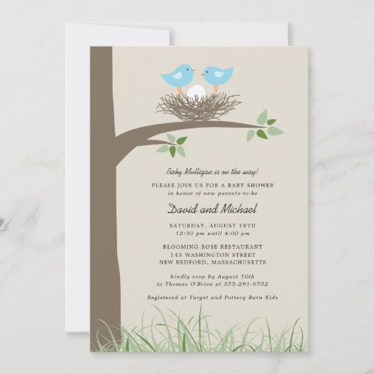Invitation Nid d'oiseau - Baby shower gai-couple (Devant)