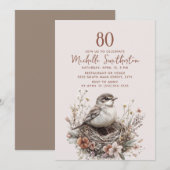 Invitation Nid d'oiseaux Terracotta rose 80e anniversaire (Devant / Derrière)