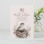 Invitation Nid d'oiseaux Terracotta rose 90e anniversaire (Debout devant)