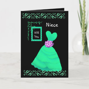 Invitation NIECE Be My Junior Bridesmaid with GREEN Gown