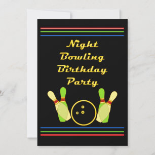 Invitation Night Bowling Anniversaire Fête Neon Retro Style