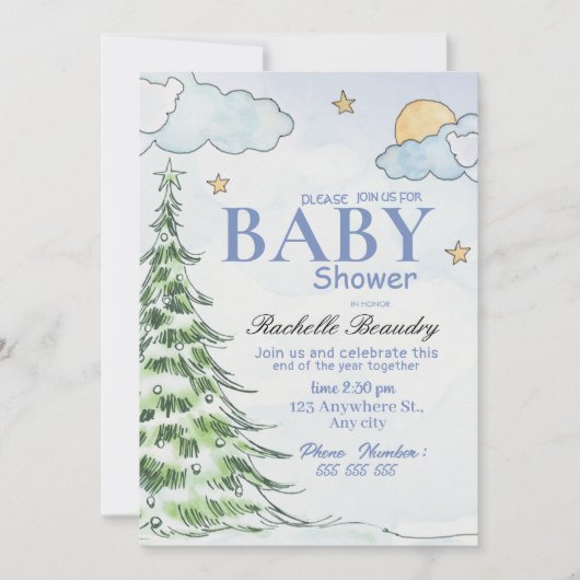 Invitation Night Christmas tree baby shower (Devant)