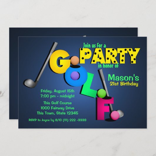 Invitation Night Glow Golf Party (Devant / Derrière)