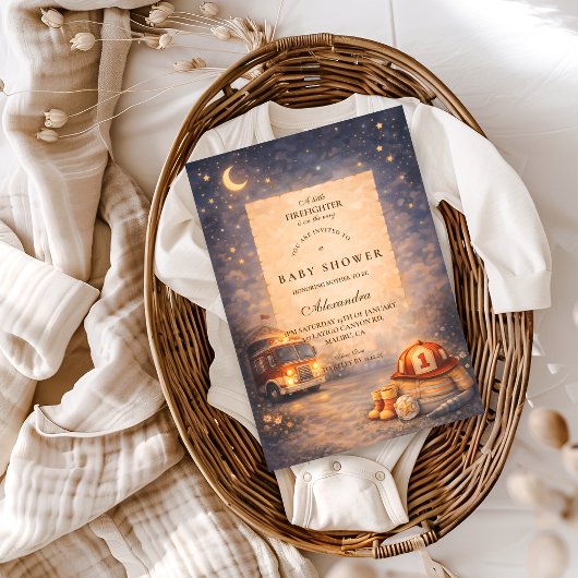 Invitation Night Sky Little Firefighter Baby Shower