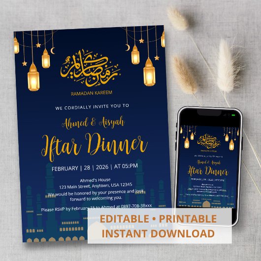 Invitation Night Sky Mosque Silhuette Iftar Dinner
