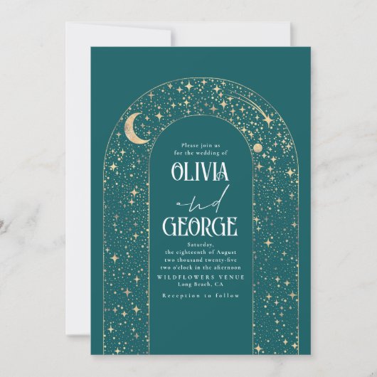 Invitation Night Sky Stars Celestial Romantique Turquoise Mar (Devant)