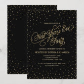 Invitation Night Stars Gold & Black New Year's Eve Party (Devant / Derrière)