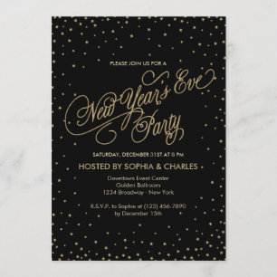 Invitation Night Stars Gold & Black New Year's Eve Party