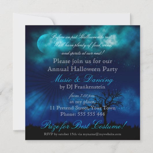 Invitation Nightsky d'Halloween Bleu de minuit (Dos)