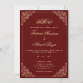 Invitation Nikah Burgundy Gold Mariage musulman islamique (Devant)