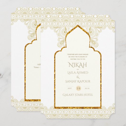 Invitation NIKAH - Invitat Mariage d'or de la mosquée islamiq (Devant / Derrière)