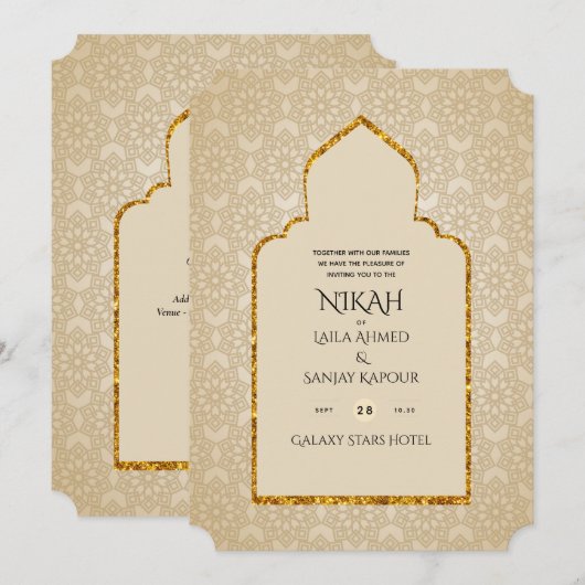 Invitation NIKAH - Invitat Mariage d'or de la mosquée islamiq (Devant / Derrière)