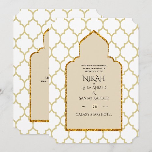 Invitation NIKAH - Invitat Mariage d'or de la mosquée islamiq (Devant / Derrière)