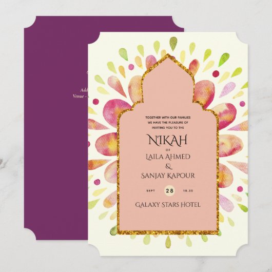 Invitation NIKAH - Mariage d'or Mandala Berry moderne Invitat (Devant / Derrière)