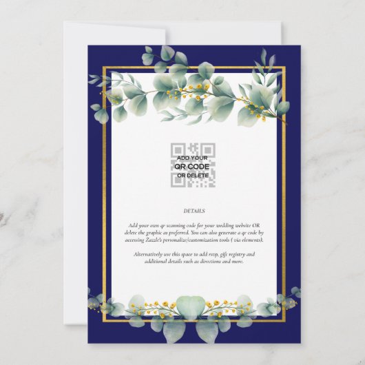 Invitation NIKAH NAVY BLUE GOLD Green Eucalyptus Mariage (Dos)