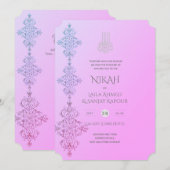 Invitation NIKAH - Ornat Islam Gold Blush rose Mariage Inv (Devant / Derrière)