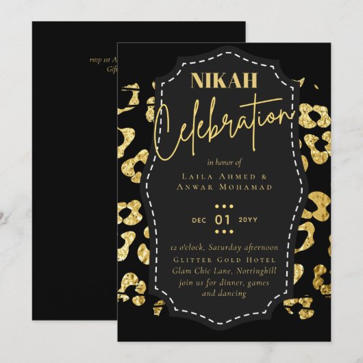 Invitation NIKAH - Parties scintillant d'or moderne invite le (Devant / Derrière)