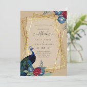 Invitation NIKAH Peacock Floral Gold Frame Mariage islamique (Debout devant)