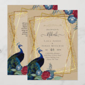 Invitation NIKAH Peacock Floral Gold Frame Mariage islamique (Devant / Derrière)
