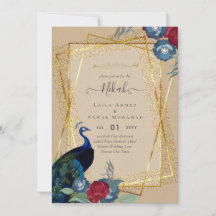 NIKAH Peacock Floral Gold Frame Mariage islamique