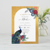 Invitation NIKAH Peacock Floral Gold Frame Mariage islamique (Debout devant)